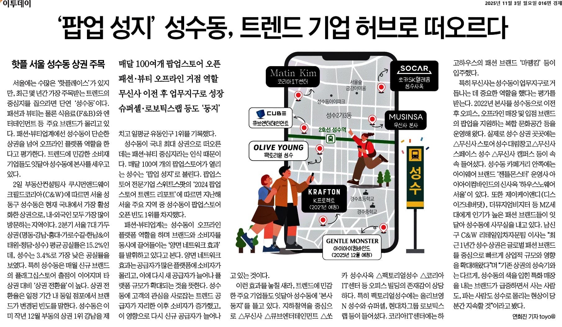 성수동 팝업 성지와 트렌드 기업을 다룬 이투데이 기사